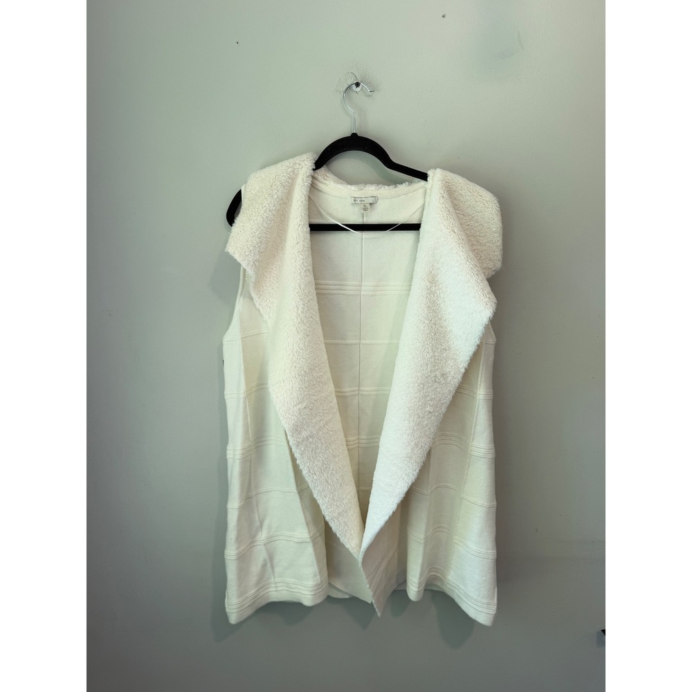 Est. 1946 Women Ivory Knit Vest Faux Fur Shawl Collar Open Front XL RN37080
